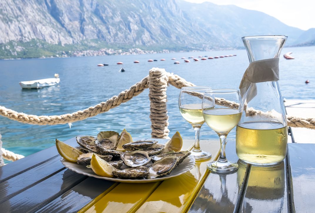 Oysters and white wine, traditional of Croatia