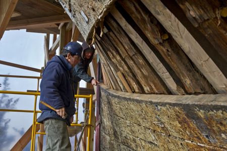 In March 2012, shipwrights at the Mystic Seaport Museum replace planks in the hull of the Charles W. Morgan. The restoration of the ship required more than 50,000 board feet of live oak and other woods for framing, planking and other structural elements.