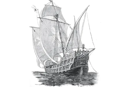 19th-century engraving depicting the Santa María, the ship used by Christopher Columbus.