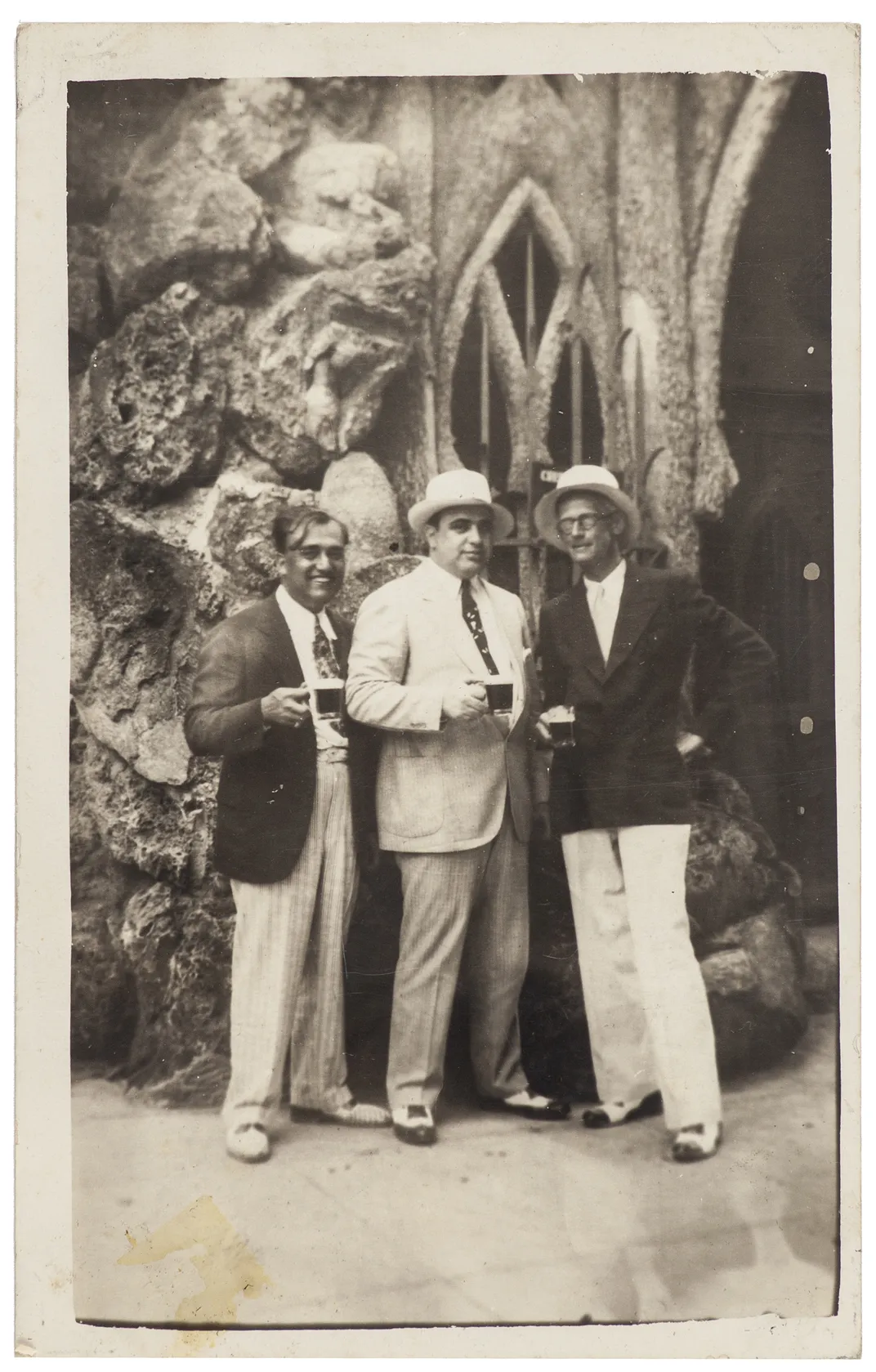 Al Capone, unidentified man and associate Harry Cyril Read in Havana, Cuba, circa 1930