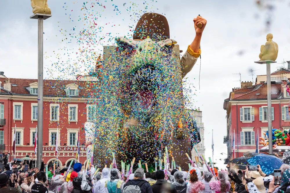 A dynamic scene of the Nice Carnival.