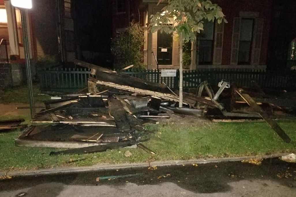 Remains of porch destroyed by fire