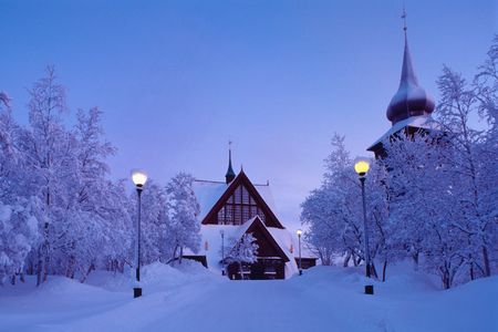 The famed snow-covered church in Kiruna.  