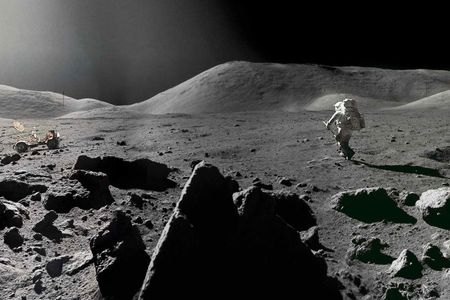 Jack Schmitt in the Taurus-Littrow valley on the Moon, Apollo 17, December 1972.