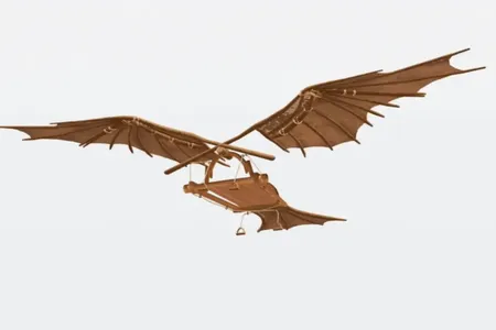 An animated rendering of one of Leonardo's designs for a flying machine
