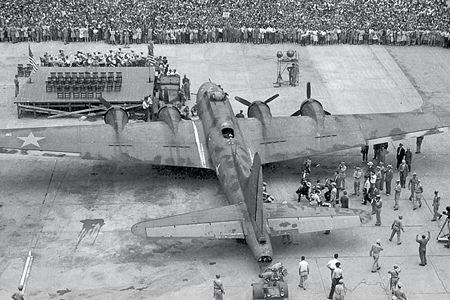 After 25 missions, the crew and the Belle went on a War Bonds tour, stopping at Patterson Field in Ohio.  Recalling the tour decades later, Commander Robert Morgan wrote: "In today's lingo, our uniforms were dazzling 'chick magnets.'"