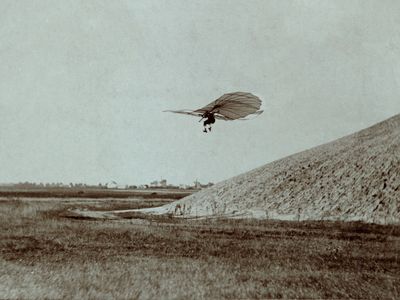 Lilienthal on one of his thousands of glider flights in the mid-1890s.