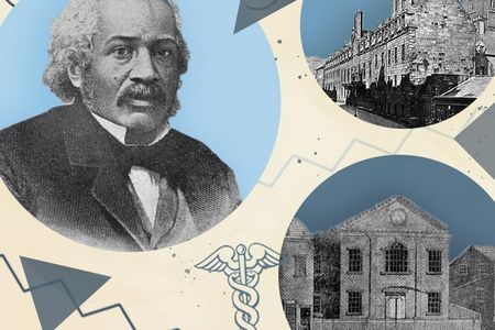 Smith, the first black American to earn a medical degree, was also a leading abolitionist and prolific writer. His alma maters included the African Free School #2 (bottom right) and the University of Glasgow (top right).