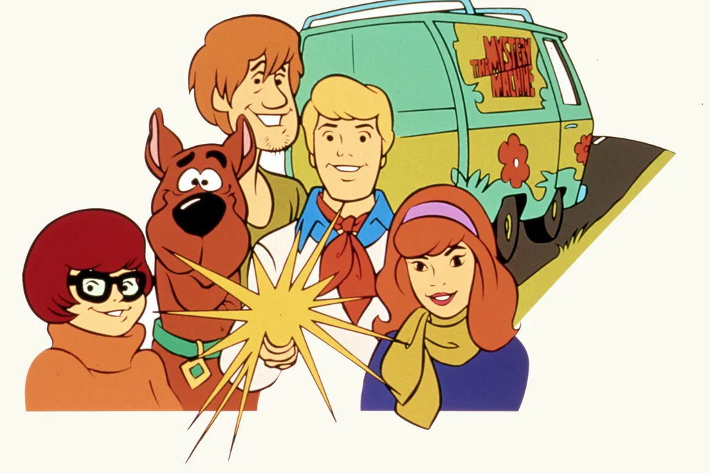 Scooby gang in front of the Mystery Machine