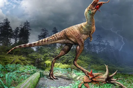 A Gorgosaurus consumes its prey.