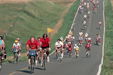 The first Great Six-Day Bicycle Ride Across Iowa was in 1973.  It was created by journalists and bike enthusiasts John Karras and Don Kaul.