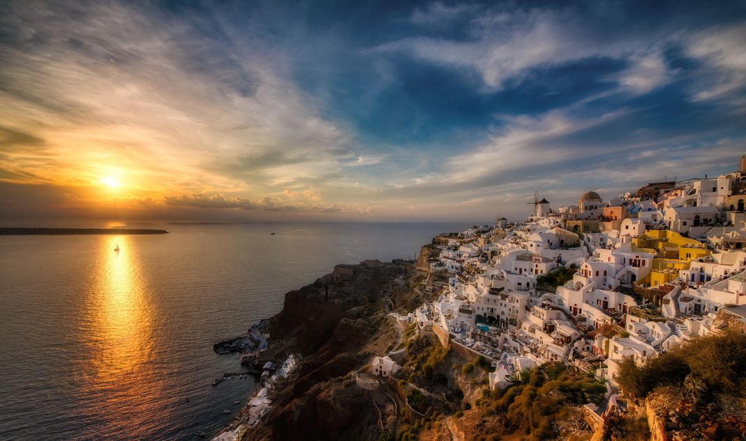 Sunset at caldera of Santorini