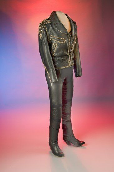 Leather pants and jacket mounted on a mannequin