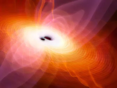 An artist's impression of ripples in the fabric of space-time formed from the collision of two black holes.