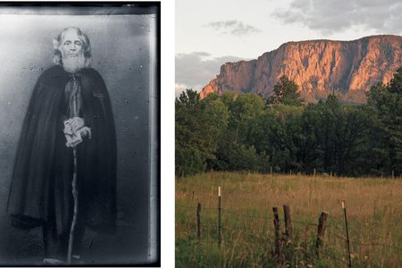 Left, Giovanni Maria de Agostini, a peripatetic Italian monk who was banished from Brazil, reached northern New Mexico on foot in 1863. He holed up on a mountain that would become known as Hermit Peak, today the object of an annual pilgrimage. Right, view of Hermit Peak.