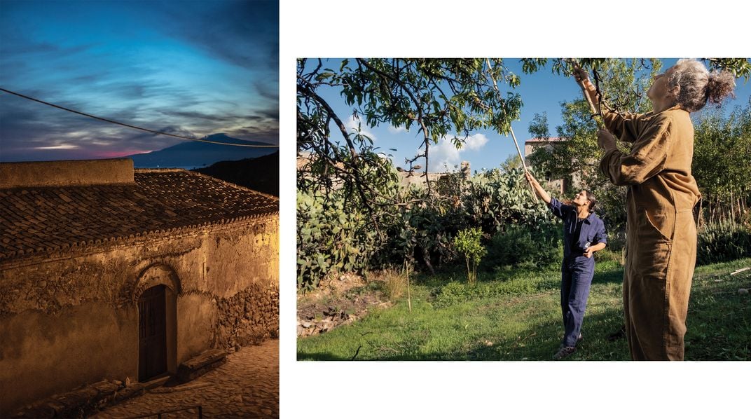 Pentedattilo - vacant house and almond harvesting