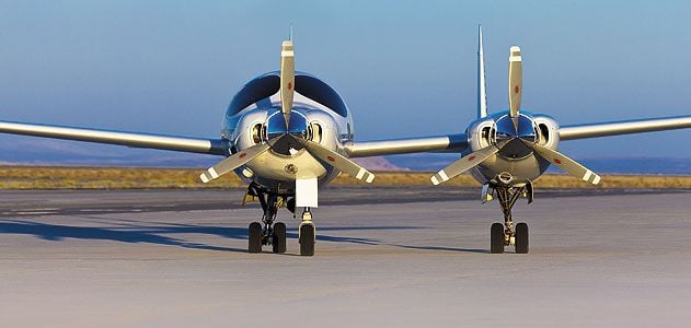 Head on, the Boomerang may be hard to fathom, but it’s easy to control — even if one engine quits.