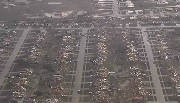 A screencapture from KFOR’s coverage shows the massive damage caused by the tornado.