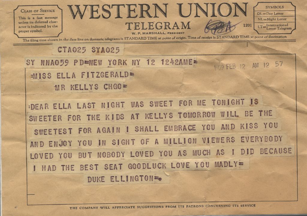 Duke Ellington telegram