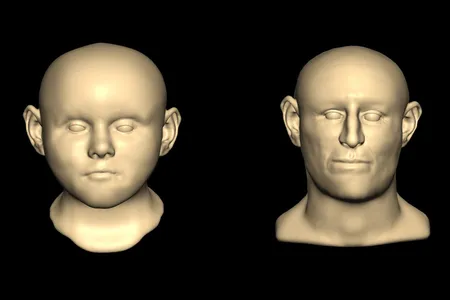 Digital facial reconstructions of two of the individuals found in the well, based on skeletal remains and DNA