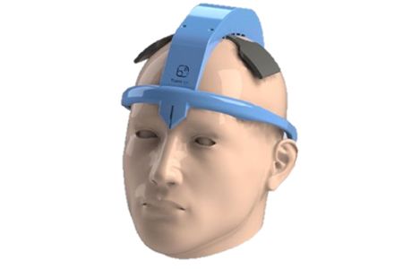 This illustration shows how the STIMband fits on a patient's head.