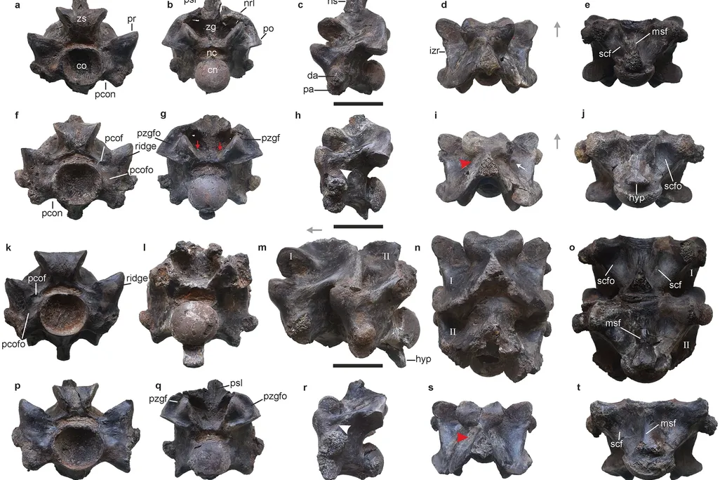 A diagram showing different snake vertebrae fossils
