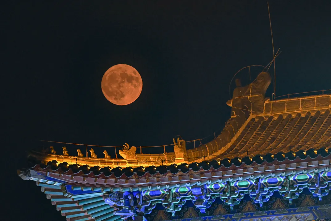 Strawberry moon on June 29, 2026 in Qingzhou, Shandong Province of China