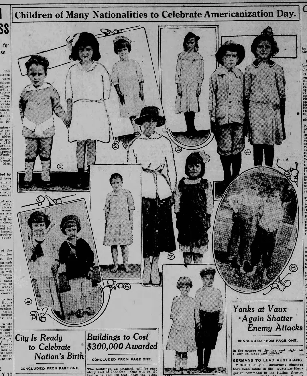 Children celebrating Americanization Day in 1918