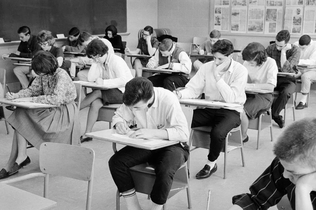 students taking exam in 1964
