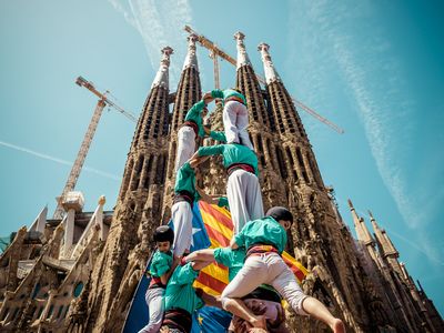 Human towers for democracy at the anniversary of Castellers in Barcelona.