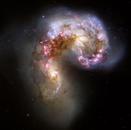 Hubble captures two galaxies merging.