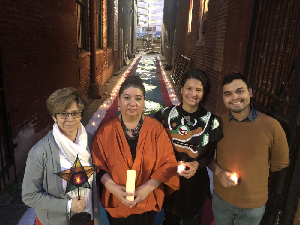 2018 SLC Day of the Dead. From left to right: Melissa Carrillo, SLC New Media & Technology Director; Xanath Caraza, Scholar and Writer; Frida Larios, Artist; José A. Ralat, Digital Media Specialist. Photo by Tyler Orsburn.