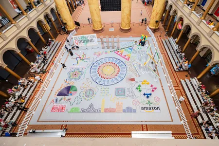 Artist Lily Hevesh&#39;s 50-by-50-foot domino display at the&nbsp;National Building Museum in Washington, D.C.