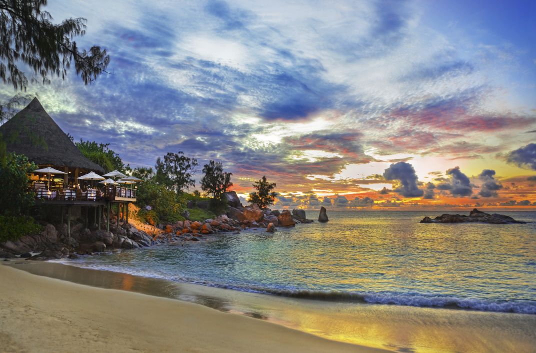 Beach in Seychelles at dusk