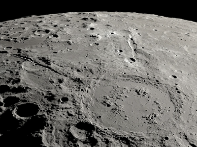The Schr&ouml;dinger impact crater near the lunar south pole features two long canyons close by: Vallis Schr&ouml;dinger and Vallis Planck.