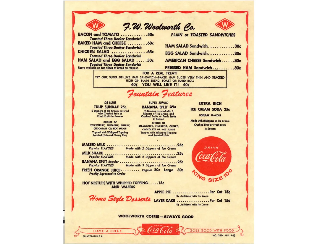 Woolworth's menu