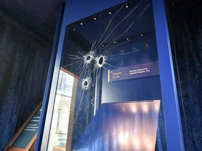 The damage inflicted to the glass box encasing Magna Carta