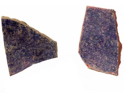 Pottery fragments found onsite are lined in purple pigment, suggesting they were once containers for dye.