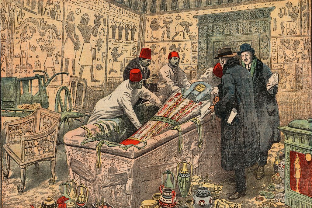 Illustration of Howard Carter and Lord Carnarvon in the Tomb of Tutankhamun