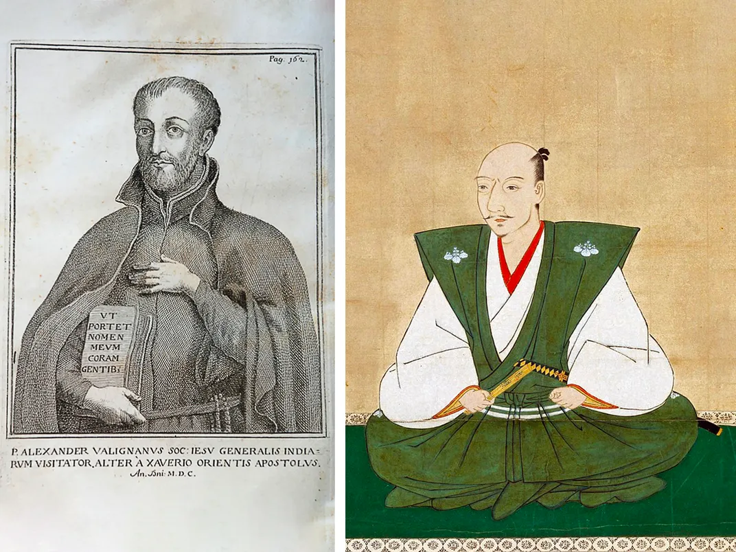 Alessandro Valignano (left) and Oda Nobunaga (right)