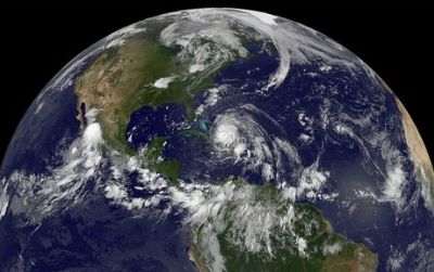 In this GOES satellite image taken on August 24, the eye Hurricane Irene, traveling over the Bahamas, can be clearly seen