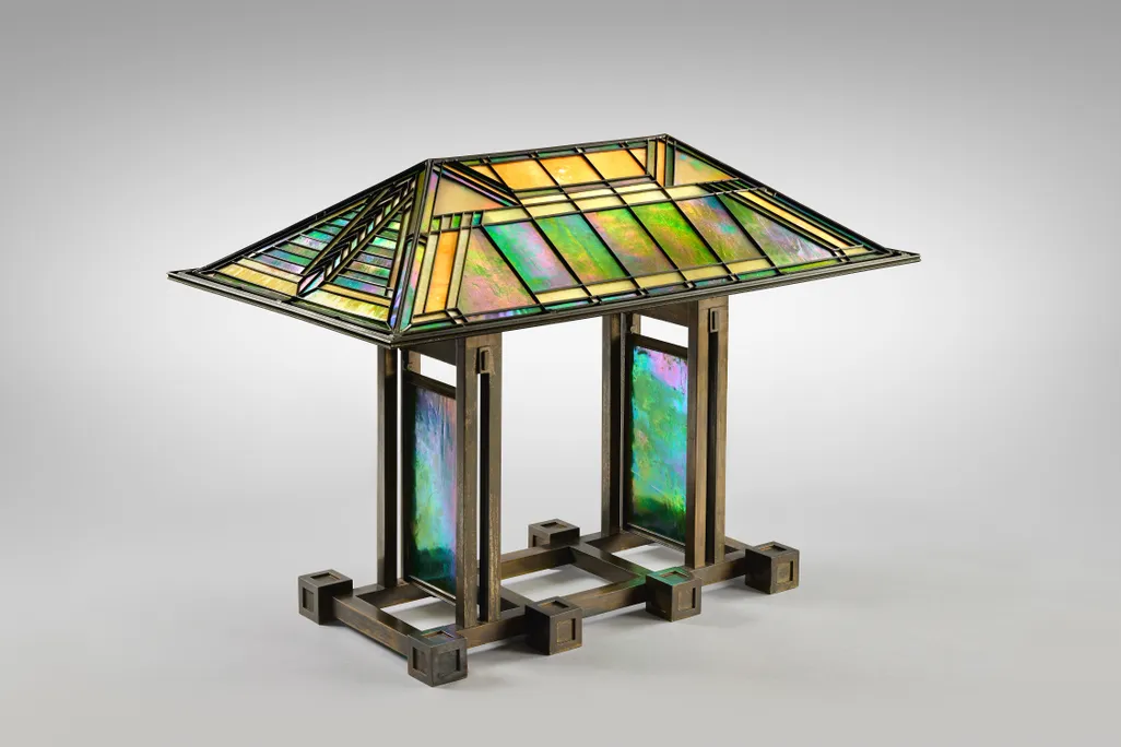 Stained glass lamp designed by Frank Lloyd Wright