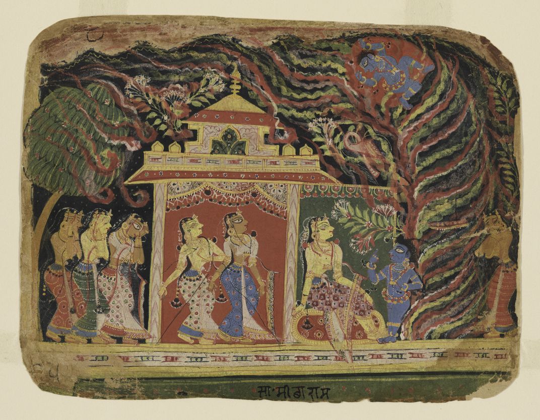Krishna Defeats Trinavarta, the Demon Whirlwind, from a Bhagavata Purana (Ancient Tales of the Lord)