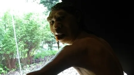 An artist’s reconstruction of Homo antecessor, a hominid species that butchered and ate its own kind. A new study suggests the cannibalism was a form of territorial defense.