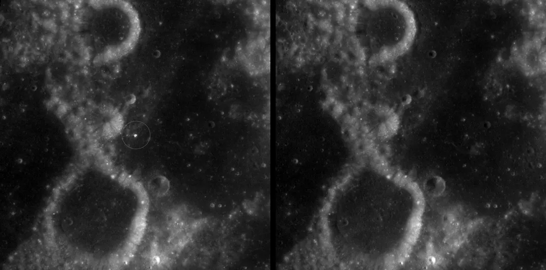 greyish after and before shot of a region of the moon