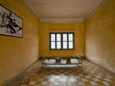 A torture chamber at the Tuol Sleng Genocide Museum in Phnom Penh, Cambodia