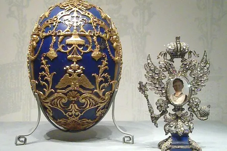 The Imperial Tsesarevich Easter Egg currently on display at the Virginia Museum of Fine Arts. 