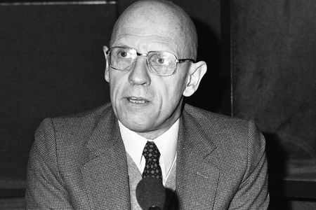 French philosopher Michael Foucault in a studio during a radio broadcast in Paris, France, on December 16, 1981. 
