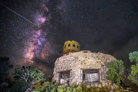 A Perseid meteor burns up against the night sky over Big Bend National Park.
