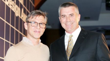 Todd Oldham (left) is a designer and president of L-7 Designs who announced the award, David Fischer (right) is the CEO of Grief Inc who accepted the award for PAck h2O.